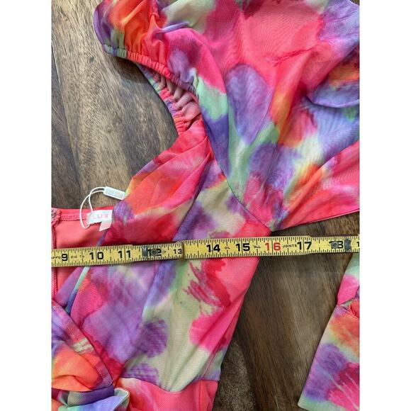 NWT Luxxel Pink Purple V-neckline Penelope Draped Mini Dress Size Large - Picture 12 of 12